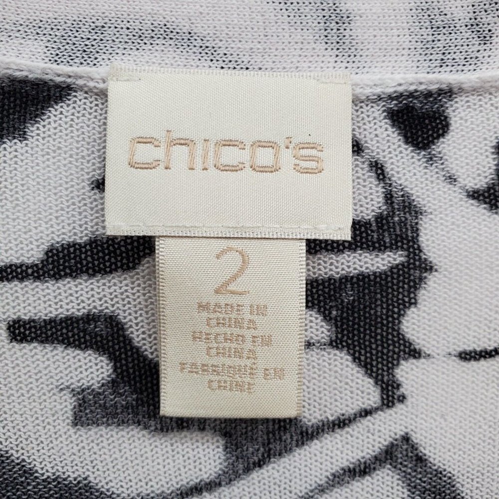 Chico's Womens Black White Open Front Cardigan Sweater Size 2 (L) Ruched Sleeves - Picture 10 of 14
